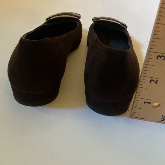 Stuart Weitzman Brown Suede Flats with Silver Metal Buckle Trim, Size 8 #281 - Picture 8 of 13